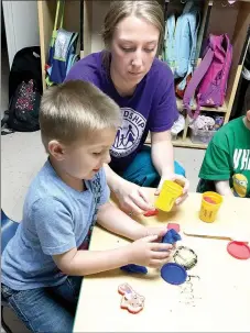  ?? Photo submitted ?? Friendship Pediatric Services student Brody Calcott plays with teacher Sarah Buck. Calcott is one of the students who will be impacted by the new “one-therapy” rule.