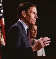  ?? Anna Moneymaker / Getty Images ?? Sen. Richard Blumenthal (D-CT) speaks at a press conference on the Senate’s upcoming procedural vote to codify Roe v. Wade at the U.S. Capitol Building on May 05, 2022 in Washington, DC.