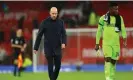  ?? Photograph: Molly Darlington/Reuters ?? The Manchester United manager, Erik ten Hag, and goalkeeper André Onana contemplat­e a crushing defeat after the final whistle.