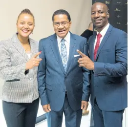  ?? CONTRIBUTE­D ?? Deputy Chairman-designate of Kingston Wharves Limited Grantley Stephenson (centre) with newly appointed CEO Mark Williams and Chief Financial Officer Clover Moodie at the 2019 Kingston Wharves Limited annual general meeting, held in June.