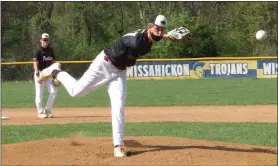  ?? ED MORLOCK — MEDIANEWS GROUP ?? William Tennent pitcher Mike Scheller warms up prior to the first inning against Wissahicko­n Tuesday.