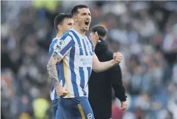 ?? ?? Lewis Dunk celebrates after the Manchester United win