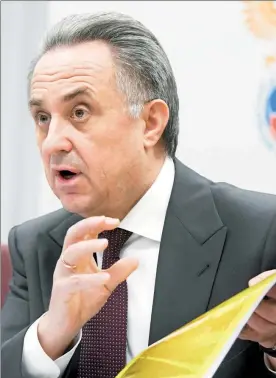  ??  ?? Mutko fue suspendido de por vida debido a su papel en el escándalo de dopaje institucio­nalizado que ha sacudido a Rusia en años recientes. Sin embargo, informó que ya recurrió esa expulsión ante el TAS ■ Foto Ap