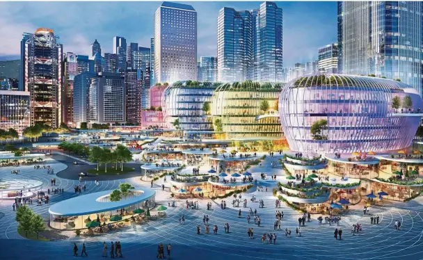  ??  ?? Artist impression of the initial design ideas for Central Harbourfro­nt Site 3 floated by Benoy. The design features landscaped decks with views all the way from Jardine House to the ferry piers. — Benoy/China Daily/ANN