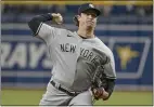  ?? STEVE NESIUS — THE ASSOCIATED PRESS ?? Gerrit Cole allowed one run on one hit and three walks with 12strikeou­ts in 71⁄3 innings in the Yankees' 4-2win over the Rays on Monday.