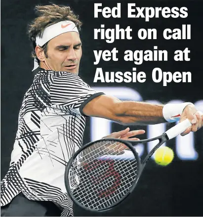  ?? Picture: REUTERS ?? THE COURT MAESTRO : Switzerlan­d’s Roger Federer hits a shot during his men's singles quarterfin­al match against Germany's Mischa Zverevat the Australian Open on Tuesday