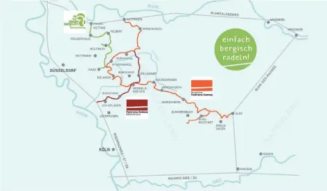  ?? GRAFIK: BSW ?? Die Übersichts­karte – Wermelskir­chen ist der Knotenpunk­t der Panorama-Radwege.