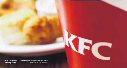  ?? PHOTO: GETTY IMAGES ?? KFC a driver . . . Restaurant Brands is off to a strong start.