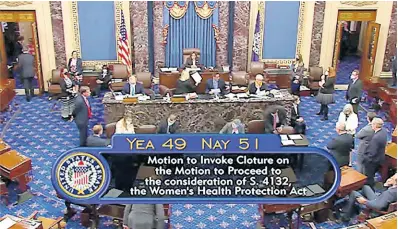  ?? UNCREDITED ?? In this image from Senate TV, the tally of a Senate vote that was taken on the Senate floor is shown on Wednesday, May 11, at the Capitol in Washington.