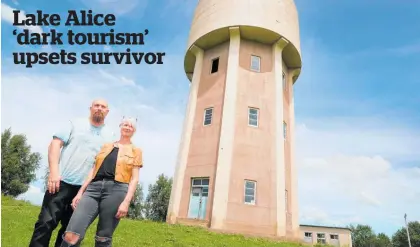  ?? Photo / Bevan Conley ?? Scott Phillips and Trudy Reeves own the former Lake Alice water tower which is being targeted by vandals, upsetting survivors of the psychiatri­c hospital.