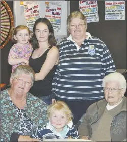  ??  ?? Five generation­s gathered to share a meal, Glenyn Wykes, Ellie Irvingwyke­s, Beryl Forrest, Lillyanne Robinson, Sarah Robinson, Sheree Wykes