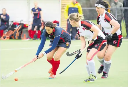  ?? Pictures: Paul Amos FM7522260; FM7522260, bottom left ?? Ashford ladies’ 4ths (dark strip) take on nearest rivals K Sports 2nds at Ball Lane on Saturday