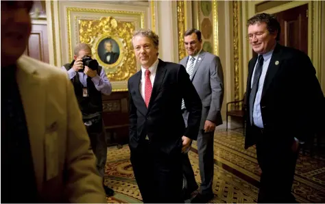  ?? NYT ?? Sen. Rand Paul on Capitol Hill as a budget deadline approached on Thursday. The federal government on slid into a brief shutdown as Mr Paul delayed the vote.