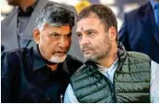  ??  ?? Congress president Rahul Gandhi and Andhra Pradesh CM Chandrabab­u Naidu during ‘Dharma Porata Deeksha’, a day-long fast to demand special status for the state of Andhra Pradesh, in New Delhi