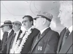  ??  ?? Shown in photo are Joseph (2nd from right) and (from left) Sotto, past commodore Grepo ‘Butch’ Belgica, Rear Commodore Ildefonso Tronqued and past commodore Francisco Garcia witnessing the ‘Sail Pass’ from MYC Fleet saluting the new commodore.