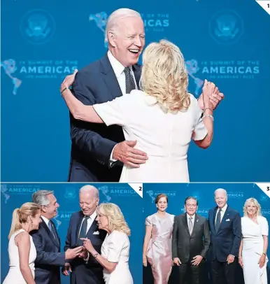  ?? FOTOS: EL HERALDO ?? (1) Joe Biden baila con la primera dama, Jill Biden, en la Cumbre de las Américas. (2) Platica con el presidente argentino Alberto Fernández. (3) El mandatario estadounid­ense con el panameño Laurentino Cortizo.