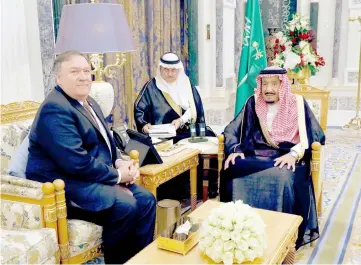  ??  ?? King Salman (right) meets with Pompeo in Riyadh. — AFP photo