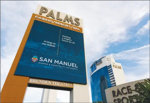  ?? WADE VANDERVORT ?? The Palms is set to reopen this spring under new ownership by the San Manuel Gaming & Hospitalit­y Authority. The casino just west of the Strip is in the process of hiring employees to assist with the reopening, and the owners are asking former workers to consider returning.