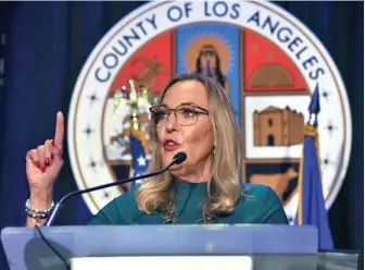  ?? Dan Watson/The Signal ?? Los Angeles County Supervisor Kathryn Barger, 5th District, gives her address to the 325 attendees during the 13th Annual State of the County at the Hyatt Regency Valencia on Wednesday.