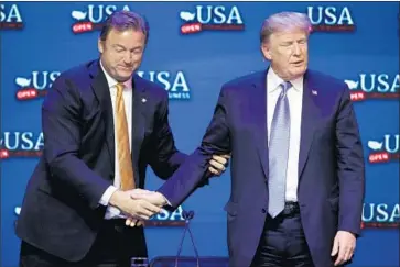  ?? John Locher Associated Press ?? PRESIDENT TRUMP and Sen. Dean Heller join a tax round table in Las Vegas, where Trump said not voting for Heller was a vote for Nancy Pelosi. Meanwhile, Sen. Elizabeth Warren addressed Democrats in Reno.