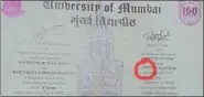  ?? HT PHOTO ?? The BMM student’s degree with her name misspelt.