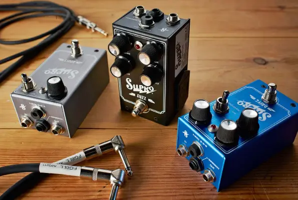  ??  ?? ABOVE Hot on the heels of its revived amps, Supro has entered the pedal market with this new collection of stompboxes