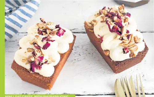  ??  ?? MINI LOAF CAKES WITH RHUBARB ICING