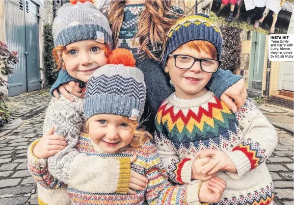  ??  ?? INSTA HIT Twins Emily and Harry with Lucy. Above, they’re joined by big sis Ruby