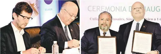  ??  ?? El rector signó acuerdos junto con François Vallaeys, presidente de Ursula , y de igual manera con Roberto Beltrán Zambrano, titular de la Cátedra Unesco.