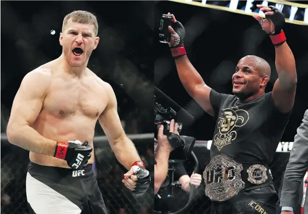  ?? — AP FILES/GETTY IMAGES FILES ?? More than just the heavyweigh­t title belt will be at stake when champion Stipe Miocic, left, and challenger Daniel Cormier enter the Octagon on Saturday night at UFC 226. Both fighters are looking to cement their place among the greatest UFC fighters...