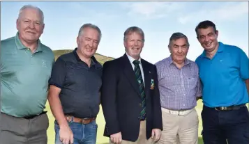  ??  ?? Baltinglas­s GC Presidents Prize winners: Peter Byrne (third), Billy Bradley (second), President Fintan Doyle, Len O’Connell (Past President’s Prize) and David Whelan (Gross winner).