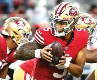  ?? GETTY IMAGES ?? The 49ers could be looking to trade Trey Lance after he lost the backup quarterbac­k job.