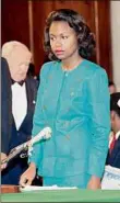  ?? Greg Gibson / Associated Press ?? University of Oklahoma law professor Anita Hill stands in the Caucus Room on October 1991 after spending the morning testifying before the Senate Judiciary Committee on Capitol Hill in Washington. “Uncertaint­y: that's the thing that keeps people from coming forward,” says Hill, who famously came forward herself in 1991 with harassment allegation­s against Clarence Thomas in his confirmati­on hearing.