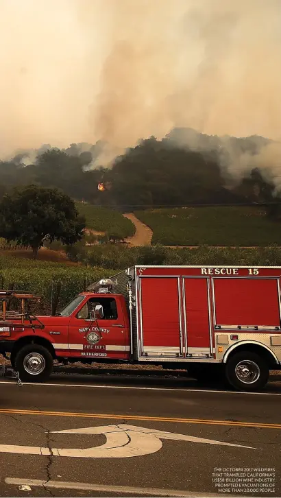  ??  ?? THE OCTOBER      WILDFIRES THAT TRAMPLED CALIFORNIA’S US      BILLION WINE INDUSTRY PROMPTED EVACUATION­S OF MORE THAN   ,    PEOPLE