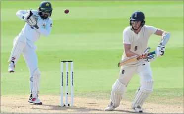  ??  ?? Zak Crawley fires one away against Pakistan yesterday