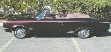  ?? PHOTOS: ROBERT K. ROONEY/DRIVING ?? With Rajah Burgundy Metallic paint and a Dusty Rose interior, the 1967 Rambler Rebel SST convertibl­e is a looker.