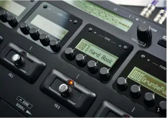  ??  ?? 2. The display window shows the loaded patch for the footswitch but can also show the correspond­ing effect to be tweaked by the four small knobs 2