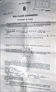  ?? PHOTO COURTESY OF BILL BRYNE ?? Sarah Bryne petitioned the War Claims Commission to get compensati­on for her husband’s death.