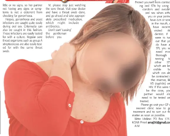 Oral sex and sore throat