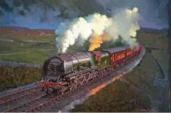  ?? ?? PIPPED at the post: The painting of LMS Princess Coronation No. 46227 Duchess of Devonshire on the WCML at Greenholme by John Austin that was pipped in the Railart 2022 visitors’ vote by Malcolm Root’s artwork of another LMS Pacific in Cumbria, Princess Royal No. 46201 Princess Elizabeth.