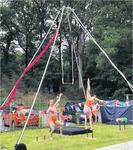  ??  ?? Spectacula­r Adventure Circus performers put on a fine show for the care home residents