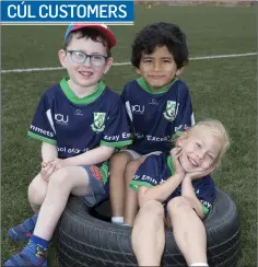  ??  ?? Ethan Durrad, Abhiyan Darjee Sunam and Emily Fitzpatric­k at the Bray Emmets Cúl Camp.