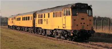  ?? JACK BOSKETT. ?? Network Rail 31602 Driver Dave Green stands on a Network Rail test train on the Long Marston test loop on February 5 2007. Another NR ‘31’ is on the rear. Hitachi and Bombardier have submitted plans that would use the loop and create jobs by using the site as a test facility.