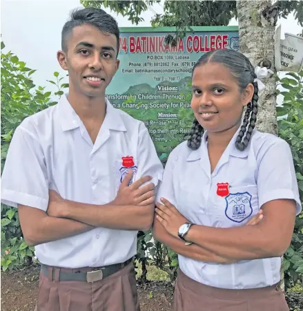  ?? Photo: Shratika Naidu ?? Batinikama College headboy Mohammed Shohel (left) and headgirl Elice Pillay in Labasa on February 5, 2018.