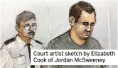  ?? ?? Court artist sketch by Elizabeth Cook of Jordan Mcsweeney