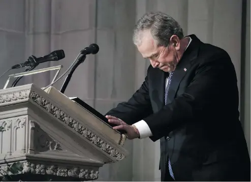  ?? ALEX BRANDON / AGENCE FRANCE-PRESSE / GETTY IMAGES ?? Former U.S. president George W. Bush eulogizes his father at the National Cathedral in Washington on Wednesday.