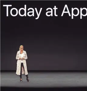  ?? MARCIO JOSE ?? Angela Ahrendts, Apple’s senior vice president of retail, discusses updates at Apple Stores before a new-product announceme­nt in Cupertino, Calif. SANCHEZ/AP