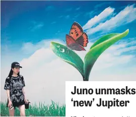  ?? Picture: AFP ?? ‘GARDEN’ STROLL. A woman walks past a colourful hoarding depicting a butterfly on a leaf in Beijing yesterday.