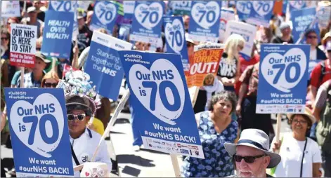  ??  ?? File picture of thousands of people marching through London to mark 70 years of the NHS in London, on 30 June 2018.