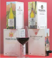  ??  ?? PIERRE Jourdan, Kleine Zalze, Diemersdal and Beyerskloo­f have just released a range of four premium two-litre boxed wines, which showcase exclusive collaborat­ions with some leading South African wine brands.